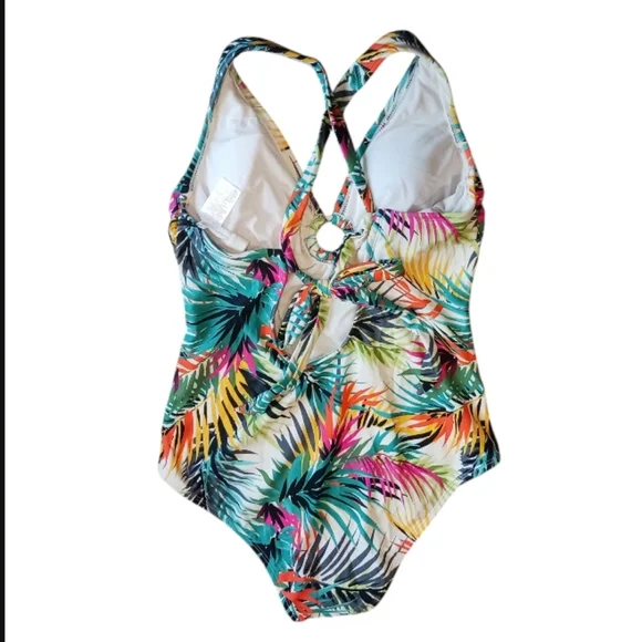 Shade & Shore Plunge Neck Tropical Swimsuit - Picture 3 of 10